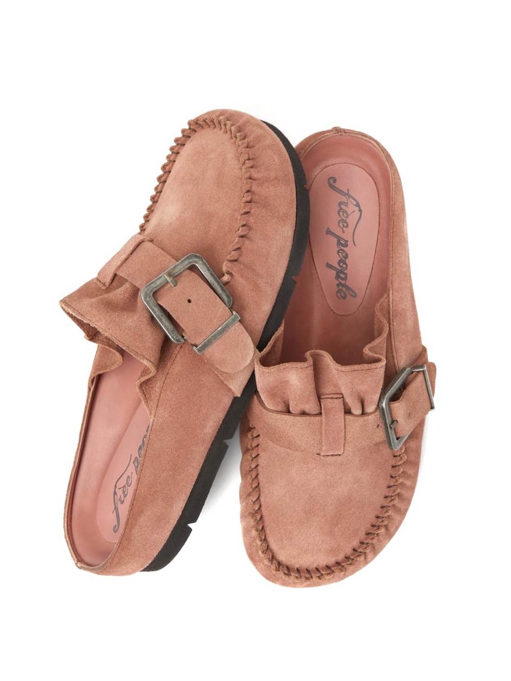 Free People After Riding Mauve Suede Buckled Moccasin Loafers